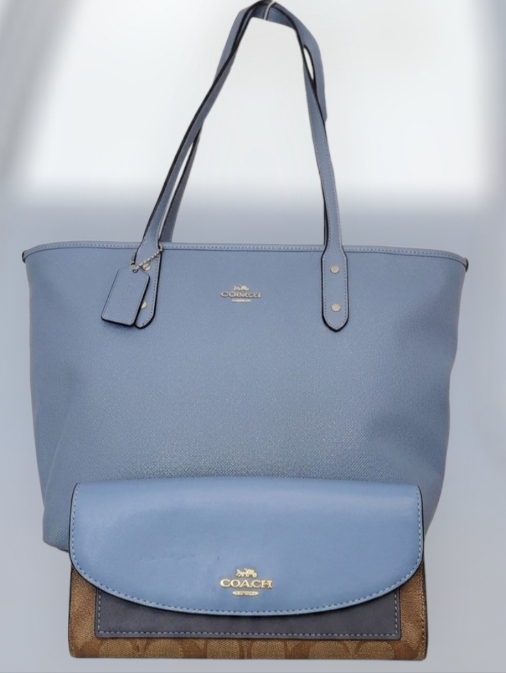 Coach City Tote + Slim Wallet Set Cornflower Blue BUNDLE & SAVE EUC